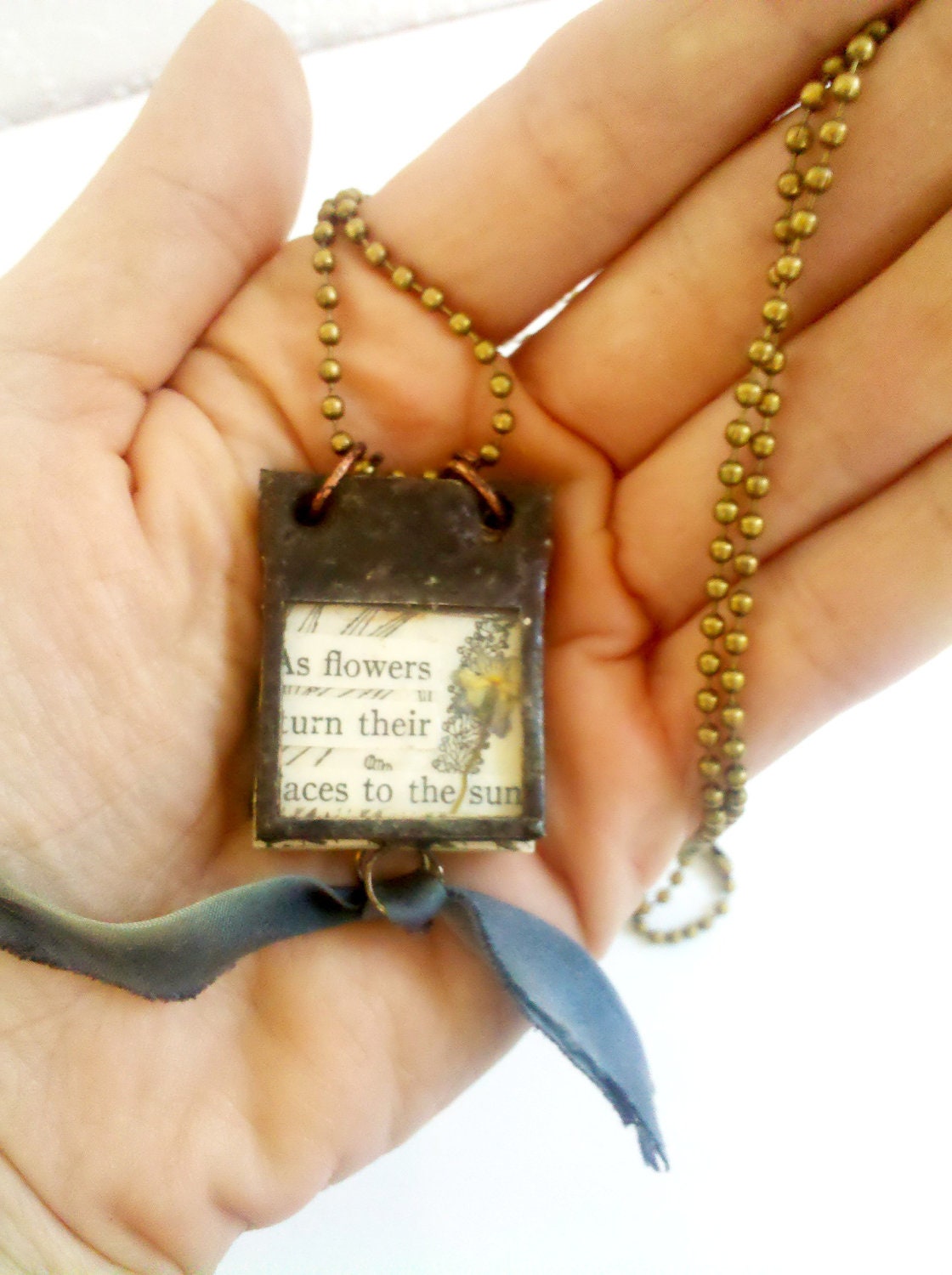 Miniature Book Pendant Glass Journal Tiny Poem Book Charm Necklace Collage Art Journal Jewelry Gift For Writer Gift for Poet