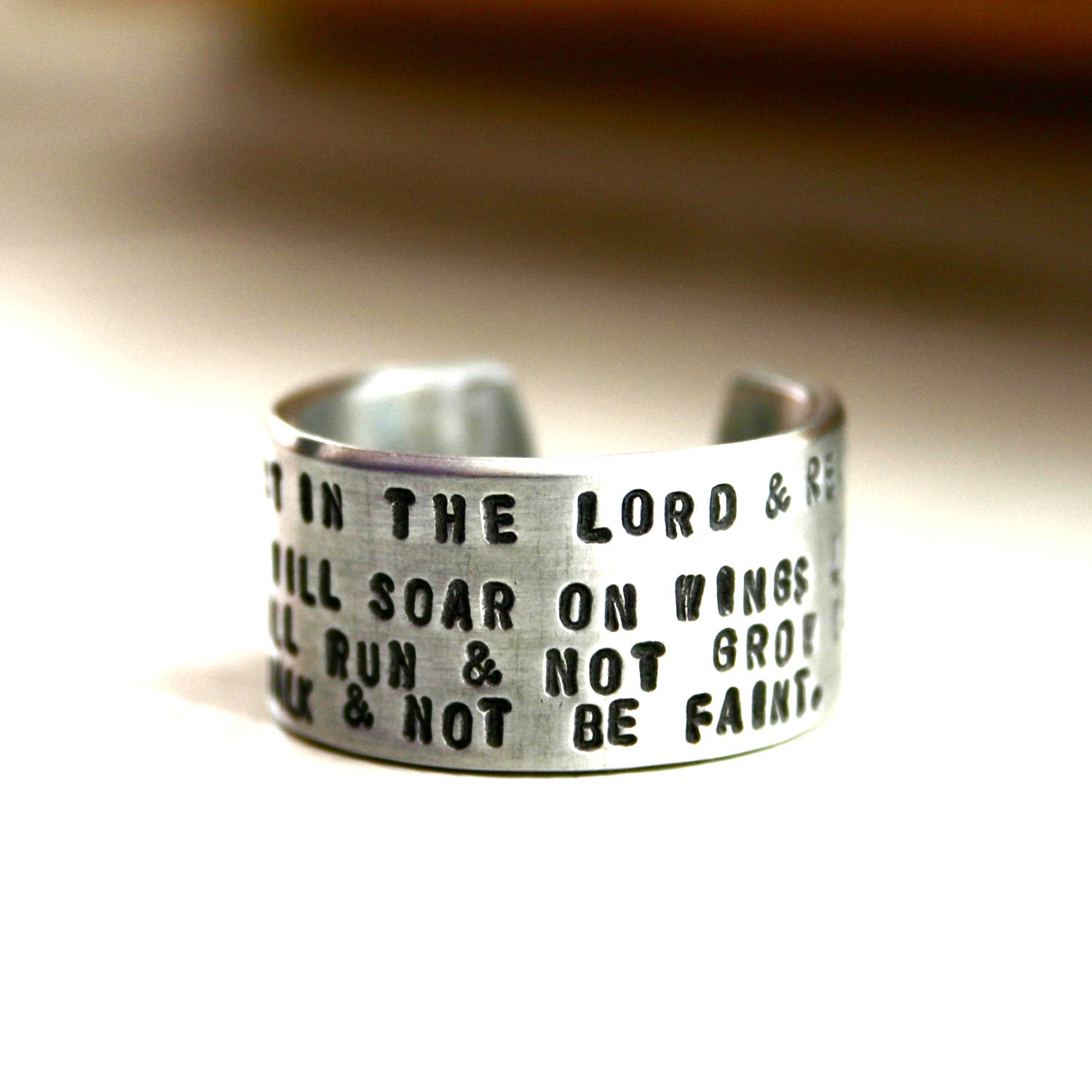 I will trust in the Lord - Wide Silver hand stamped bible verse ring