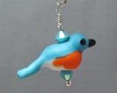 Lampwork Glass Bluebird Etched Focal Bird Bead Pendant SRA