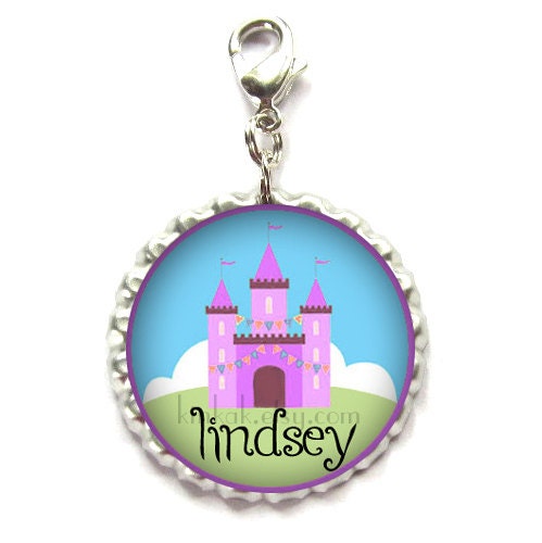 Zipper Pull -  Personalized Princess Castle - Backpack Tag Luggage Tag - Pink or Purple