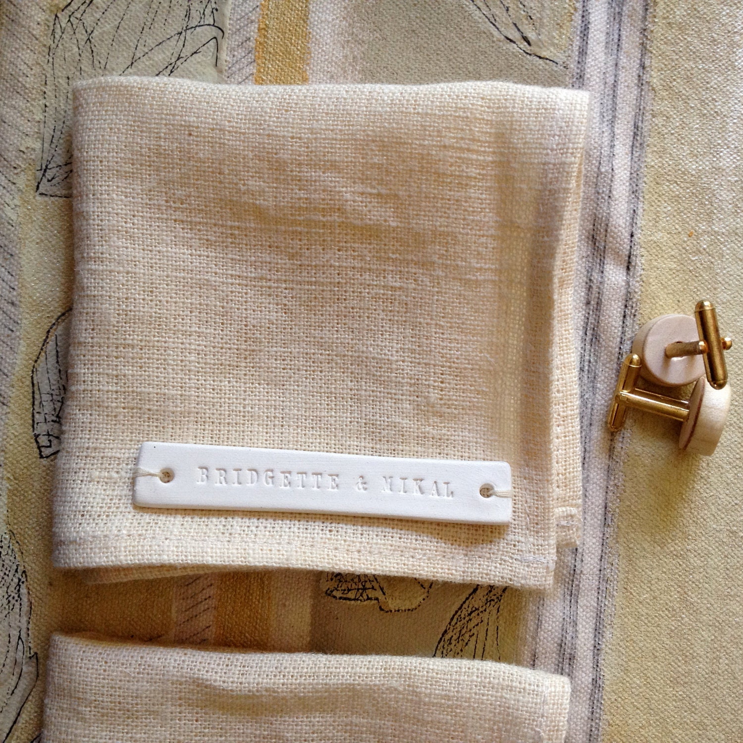 personalized handkerchief with delicate porcelain tile- wedding, bride, groom gift - hanky