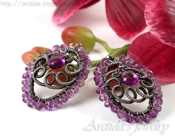 Purple earrings Amethyst earrings oxidized sterling silver - Amethyst jewelry fall fashion plum violet purple gemstone ohtteam oht - Niolle