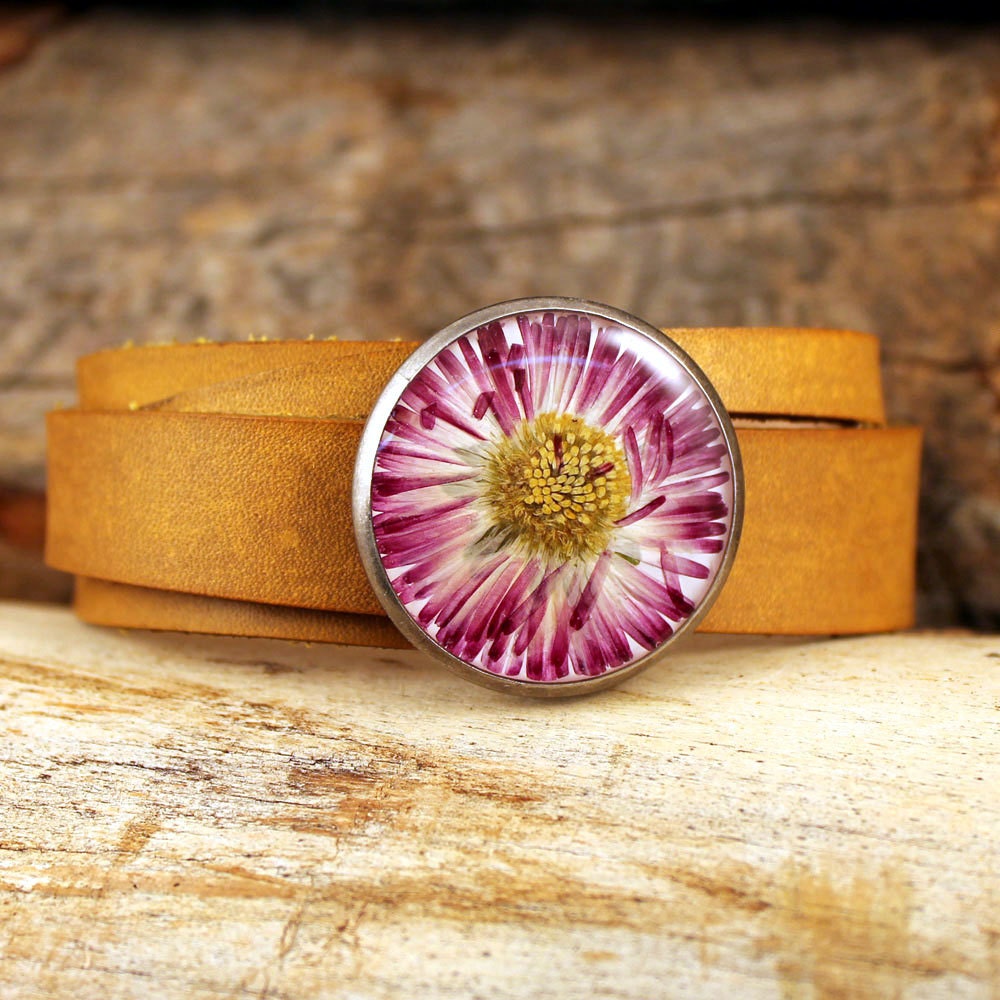 english daisy leather wrap bracelet