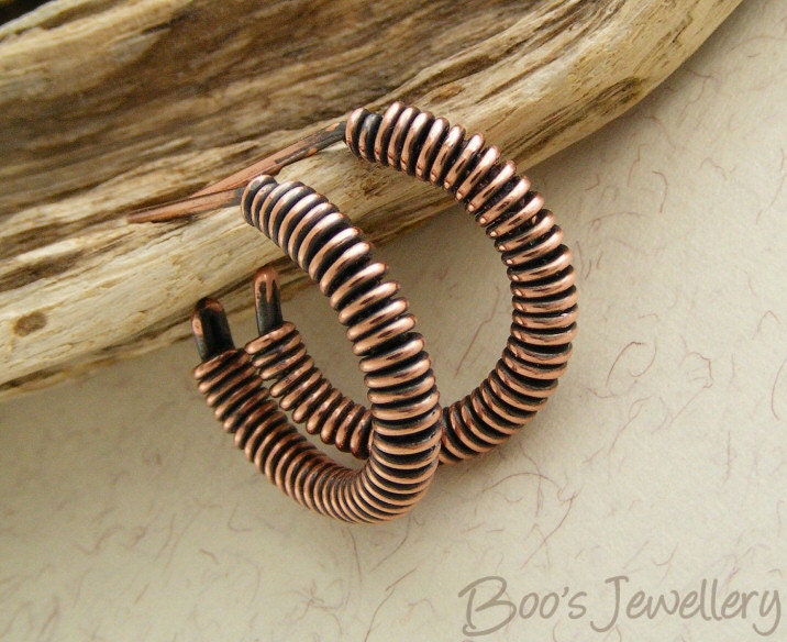 Copper wire wrapped hoop earrings with a post fitting - available in either antiqued or raw copper