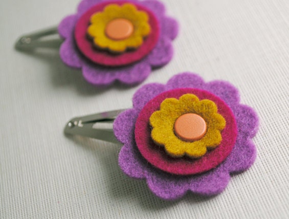 Purple, Pink and Yellow Hair Clips