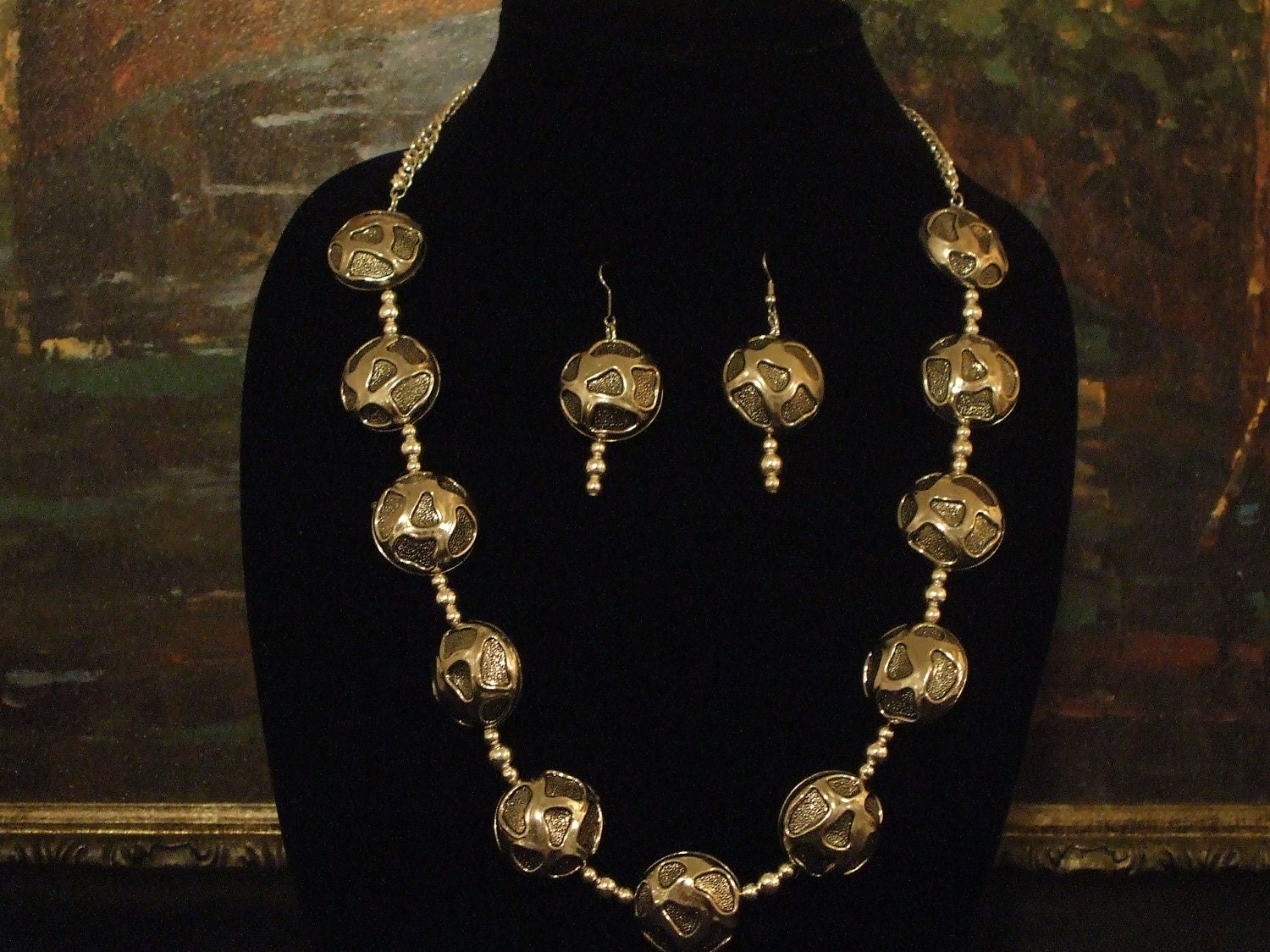 Costume Jewelry Set-Silver-Tone Buttons and Beads- Handmade-High Fashion- Statement-Necklace-Earrings-"A Silver Affair"