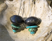 Lapis and Turquoise Cairn Earrings on Sterling, Descending