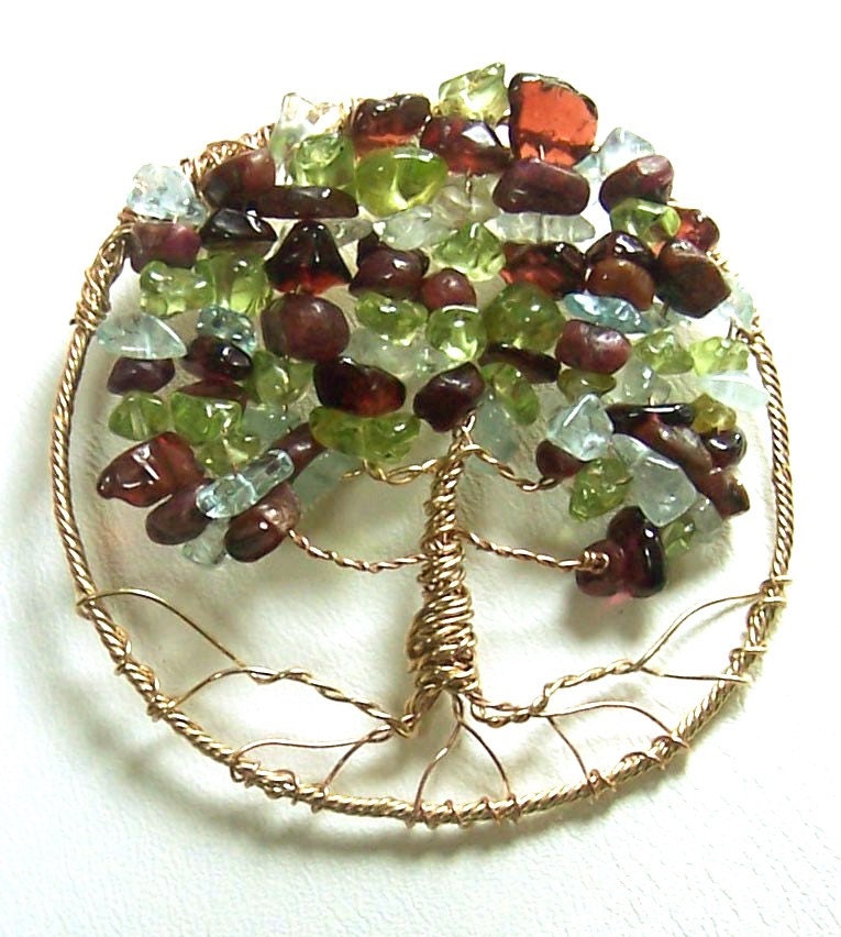 Brooch Pin / Pendant -  Gold Mothers necklace   - Birthstone Family Tree of life   Personalized Grandmother jewelry  - mother in law
