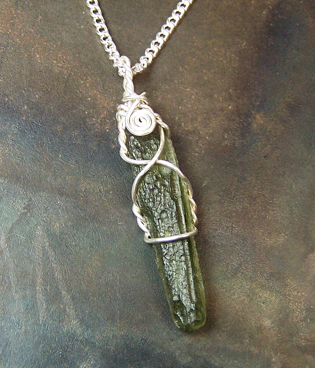 Moldavite - Moldavite necklace pendant - Sterling Silver wire wrap - argentium - single stone - meteorite - wire wrapped - mandalarain