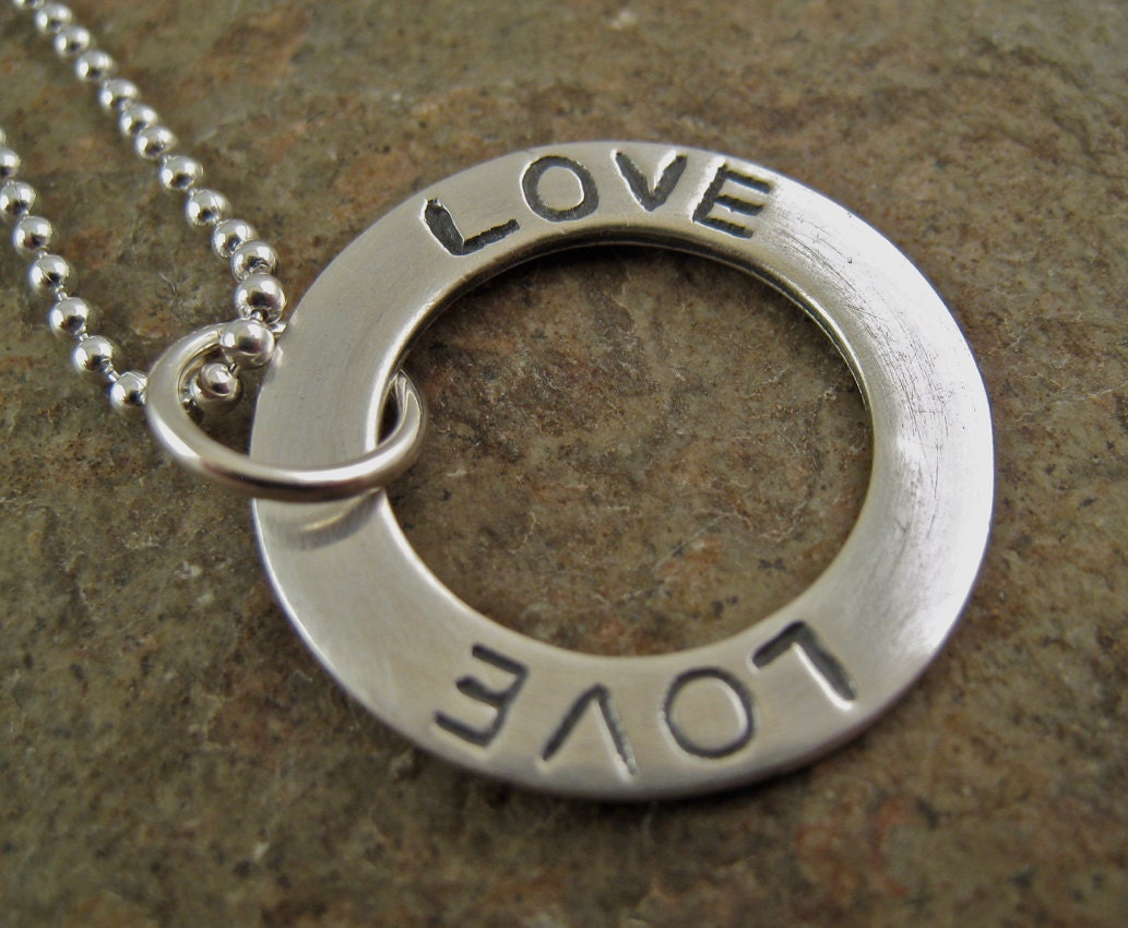 Modern LOVE Affirmation Necklace. Stamped Sterling Silver Love Charm Affirmation Jewelry