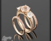 18kt Rose Gold Morganite and White Sapphire Engagement Ring with Pink Sapphire Bands - LS2130