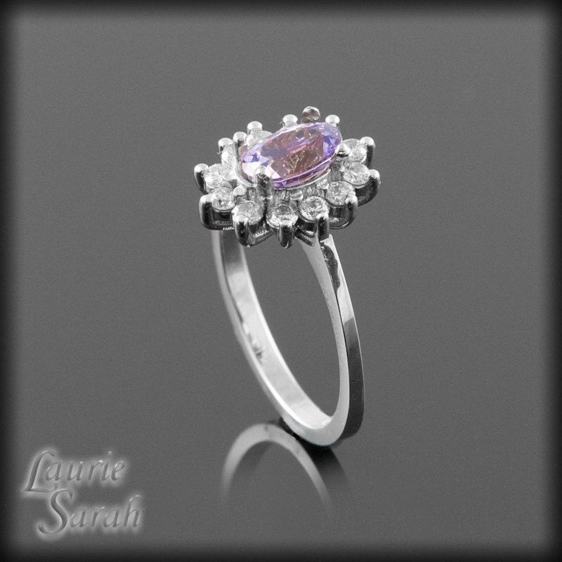 Dainty Oval Purple Sapphire Ring with Diamond Halo - LS2531