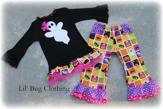 Halloween Ghost Tulle Tee Tee and Pocket Pant Custom Boutique Girl Clothing