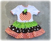 Custom Boutique Clothing Halloween Thanksgiving  Cocoa Lime Orange Tiered Fall Pumpkin Dress