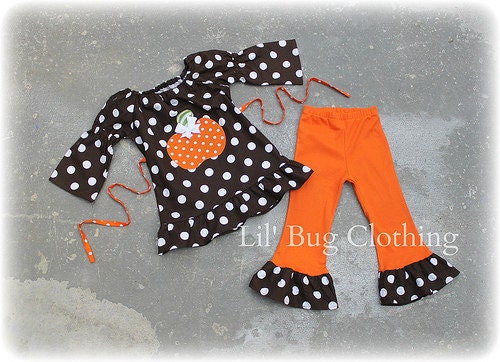 Custom Boutique Clothing Halloween Cocoa Lime Zebra Pumpkin  Peasant Top and Pant