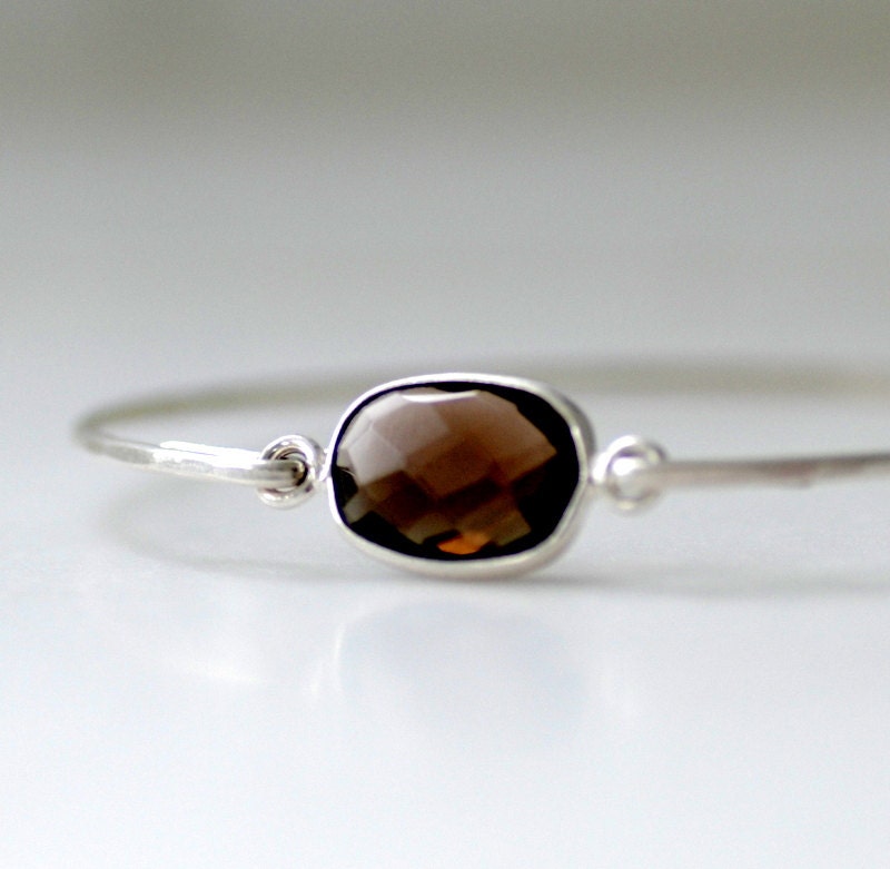 Gemstone Bracelet, Smoky Quartz Bracelet, Bangle Bracelet, Stacking Bracelet, Semi Precious, Silver Bangle, Modern Minimalist Jewelry