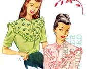 Vintage 1940s Embroidered Blouse Pattern- Size 14, Bust 32- McCall 1243