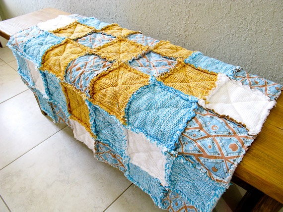 Baby Quilt, Hand Woven Fabric Baby Quilt, Rag Quilt, Country Baby Quilt, Lap Quilt