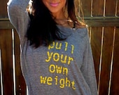 Pull Your Own Weight. Eco-Heather Crop Raglan. Sizes S-XL.