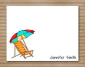 Beach Note Cards / Notecards / Beach Chair / Summer / Tropical / Ocean / Sun / Personalized (set of 8)