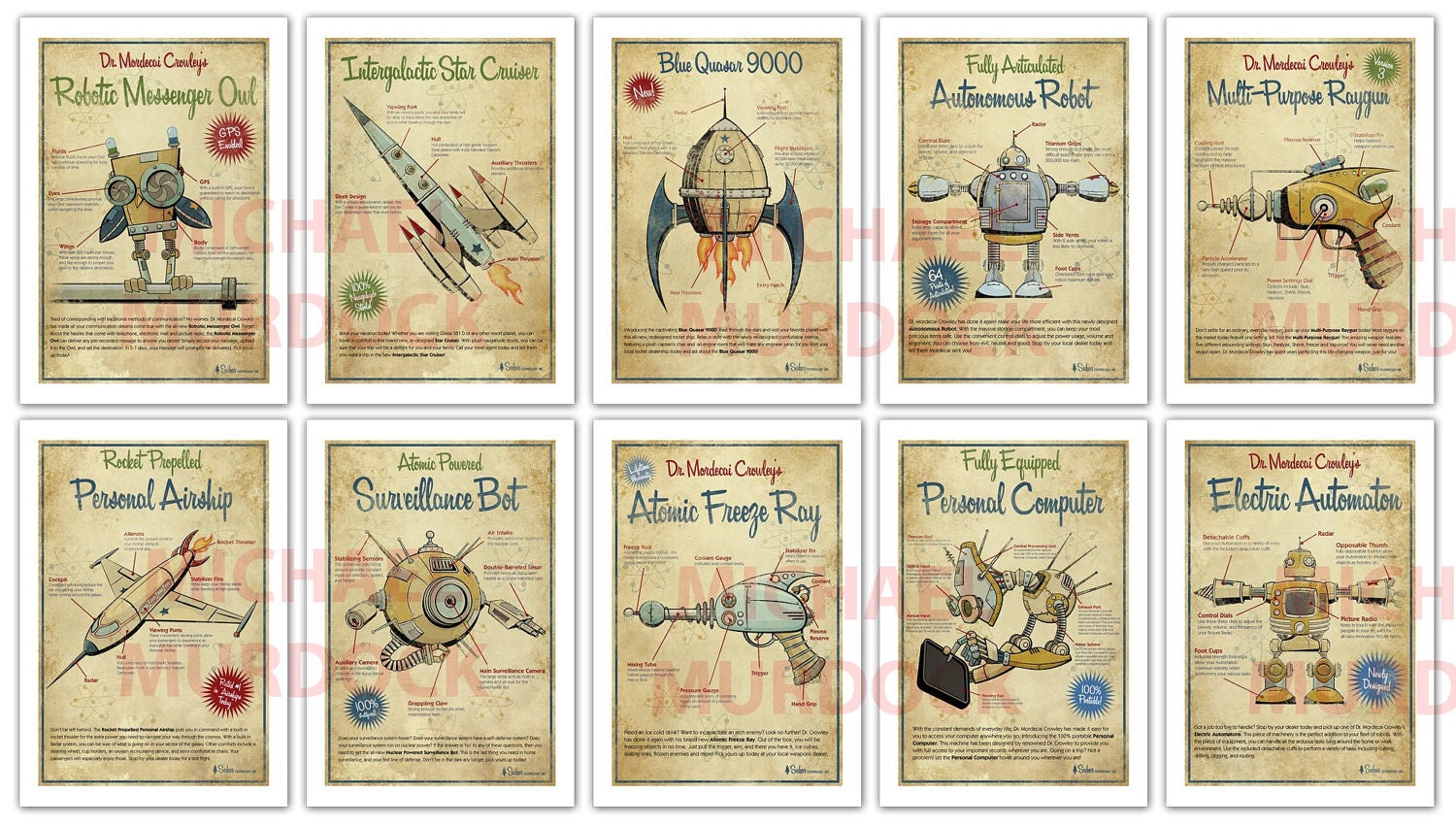 6 - 5x7 mini prints - Retro art prints