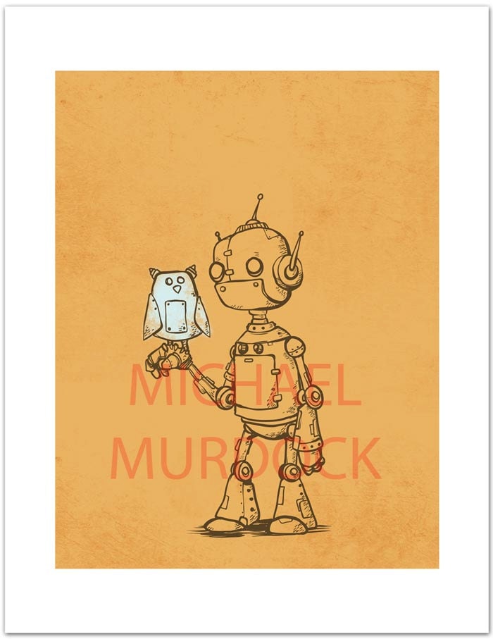 A Robot and his owl 11x14 art print