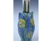 Slender Bottle With Stripes, Moons, and Vines