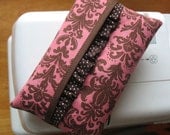 Pink and Brown Damask Ruffle Tissue Holder