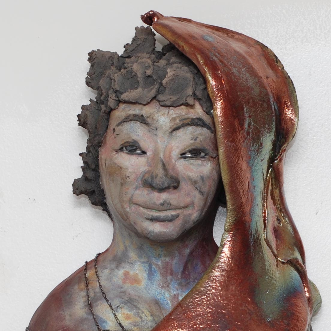 Kwan Yin Goddess Wall Hanging  Abstract Art Figure Sculpture Wabi Sabi style Raku Ceramics by Anita Feng