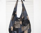 Slouch Shoulder Bag Japanese Traditional Patchwork Look Design