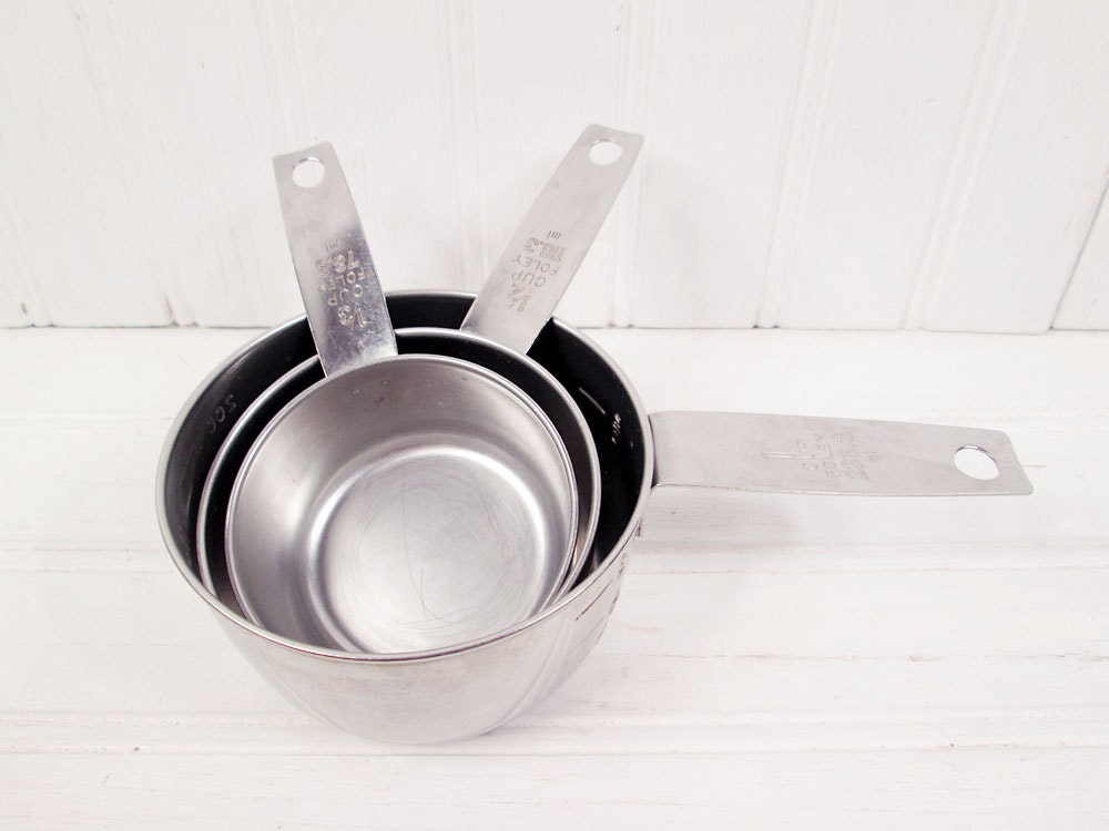 Vintage Foley Stainless Steel Metal Dry 3 Piece Measuring Cup Set 1, 1/2, 1/3