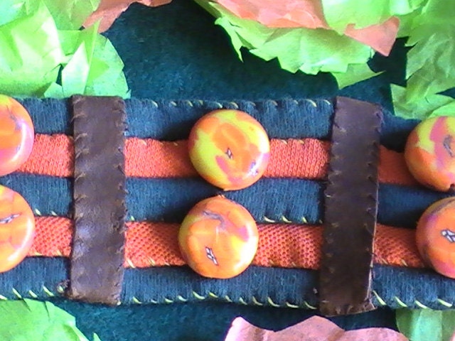 Pumpkin Patch Upcycle Recycled Boho Cuff Bracelet Handmade Gifts for Her Ooak Mother Sister Birthday