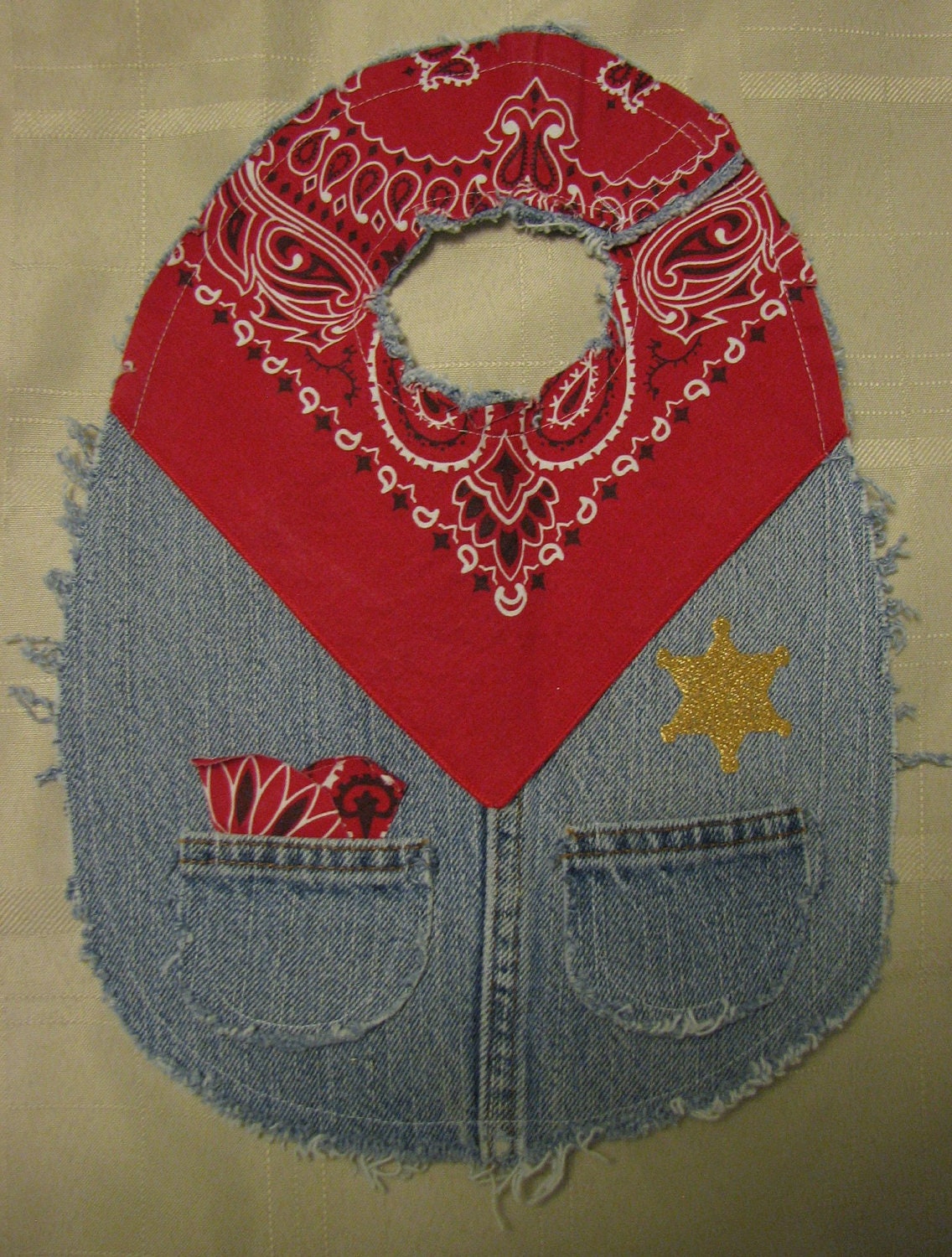Boys Cute Western Denim and Red Bandana Bib