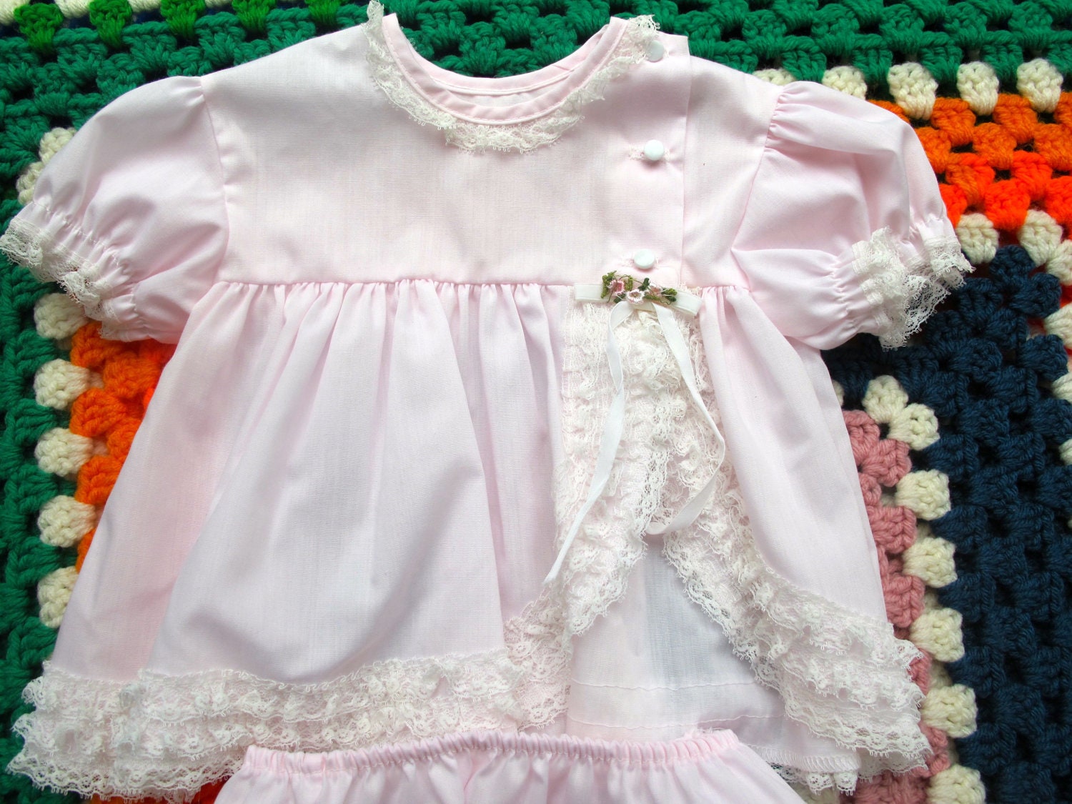 PInk 70s Dress and Diaper Cover 6-9 Months