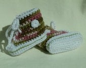 Pink Camo High Top Sneaker Chucks Converse Style Keds Style Crocheted Baby Booties 0 to 3 months