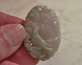 Vintage JADE PENDANT CRANE Mauve Green Chinese Carved 59.7cts cb241