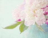 Pink Peony Photograph, Floral Art Print, Flower Wall Decor, Pink on Turquoise