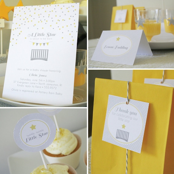 Twinkle Twinkle Little Star Baby Shower - PRINTABLE ONLY - Banner, Cupcake Toppers, Tags, Invitation and more Il_570xn