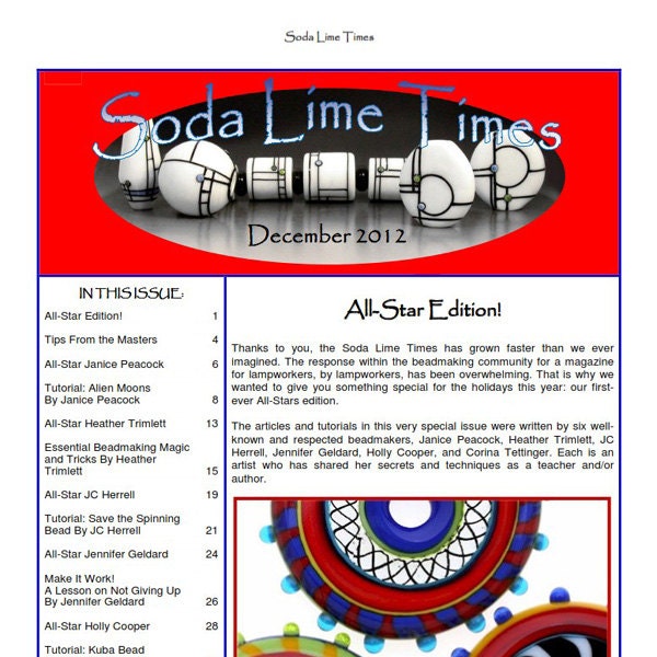 All-Stars Edition - December 2012 Soda Lime Times Lampworking Magazine (PDF) - by Diane Woodall