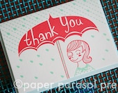 Thank You Umbrella Cute Letterpress Card
