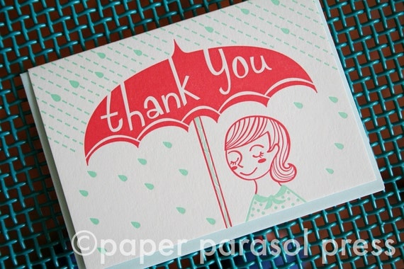 Thank You Umbrella Cute Letterpress Card