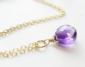 Purple Amethyst Necklace, 14k gold filled, briolette drop - February Birthstone, birthstone jewelry, bridesmaids jewelry