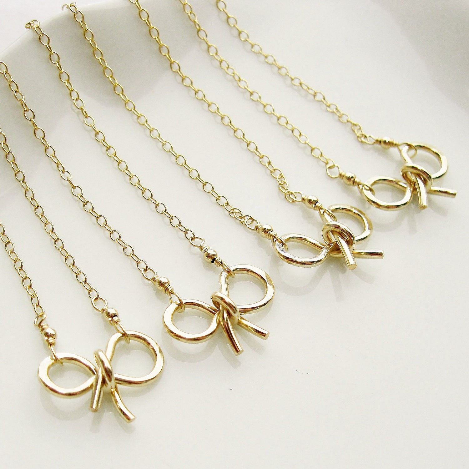 30% Off - 6x Bow Pendant Necklace, 14k gold filled or sterling silver, ribbon - bridesmaids jewelry, wedding jewelry, everyday jewelry