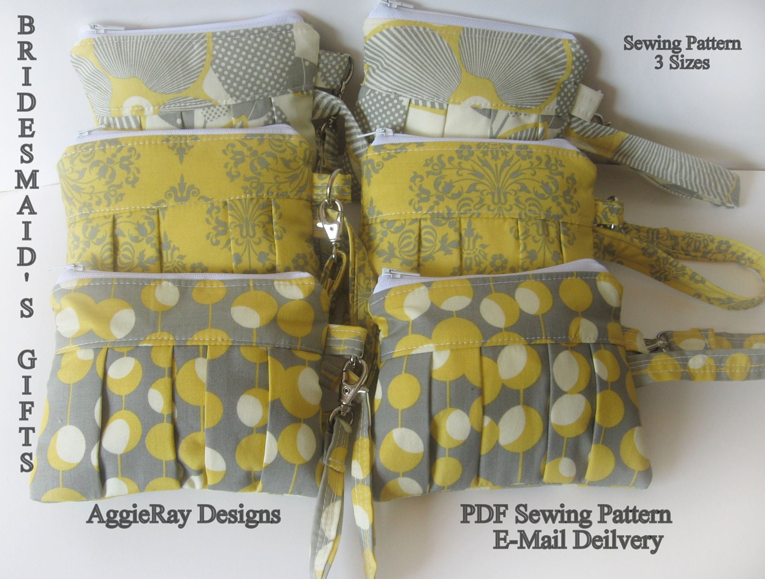 INSTANT DOWNLOAD diy Wedding Bridesmaid PDF Sewing Pattern Wristlet Clutch Zipper Pouch:  Aggie Clutch Wristlet 3 Sizes