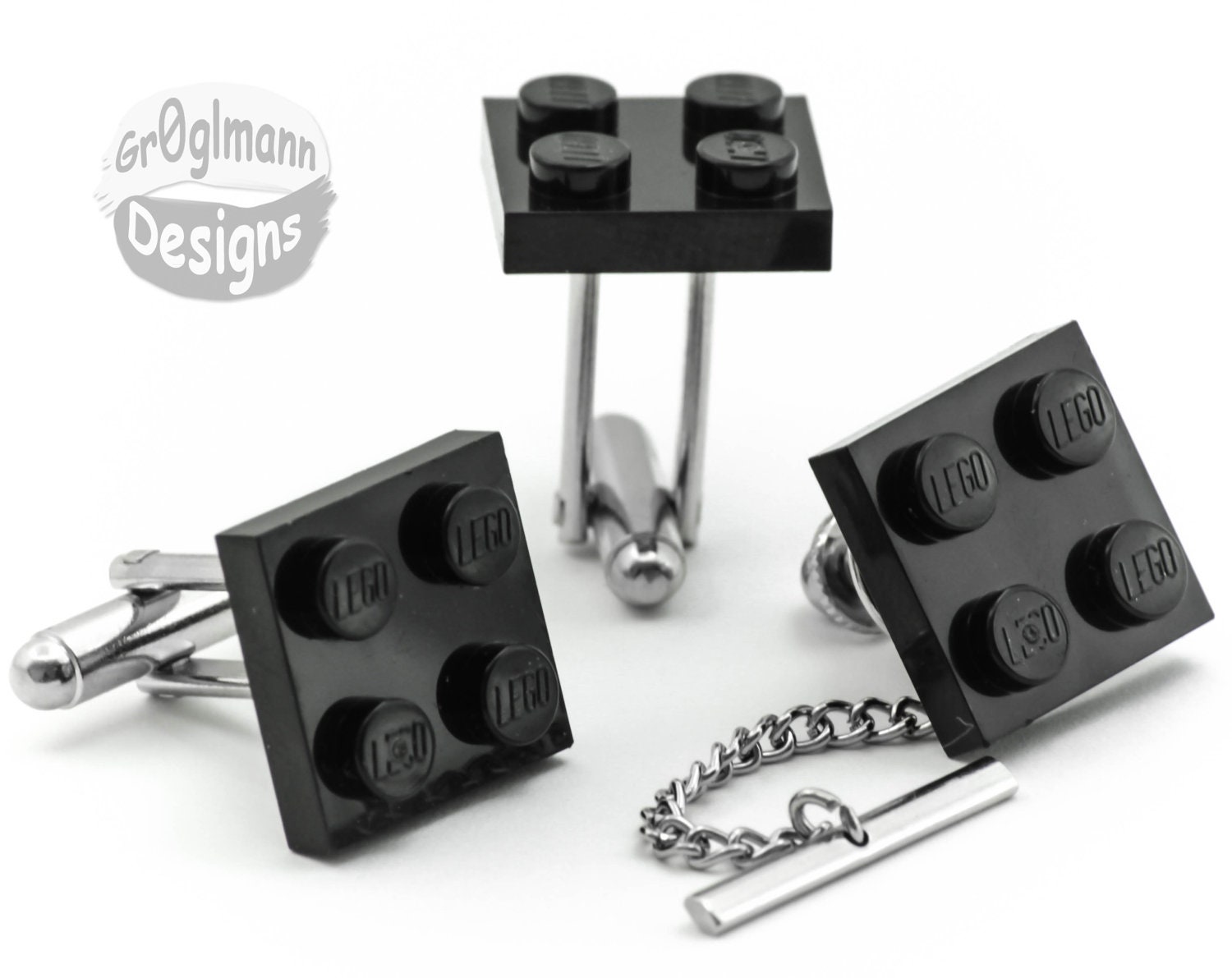 Black Tile Cufflinks & Tie Tack Set :) made with LEGO bricks