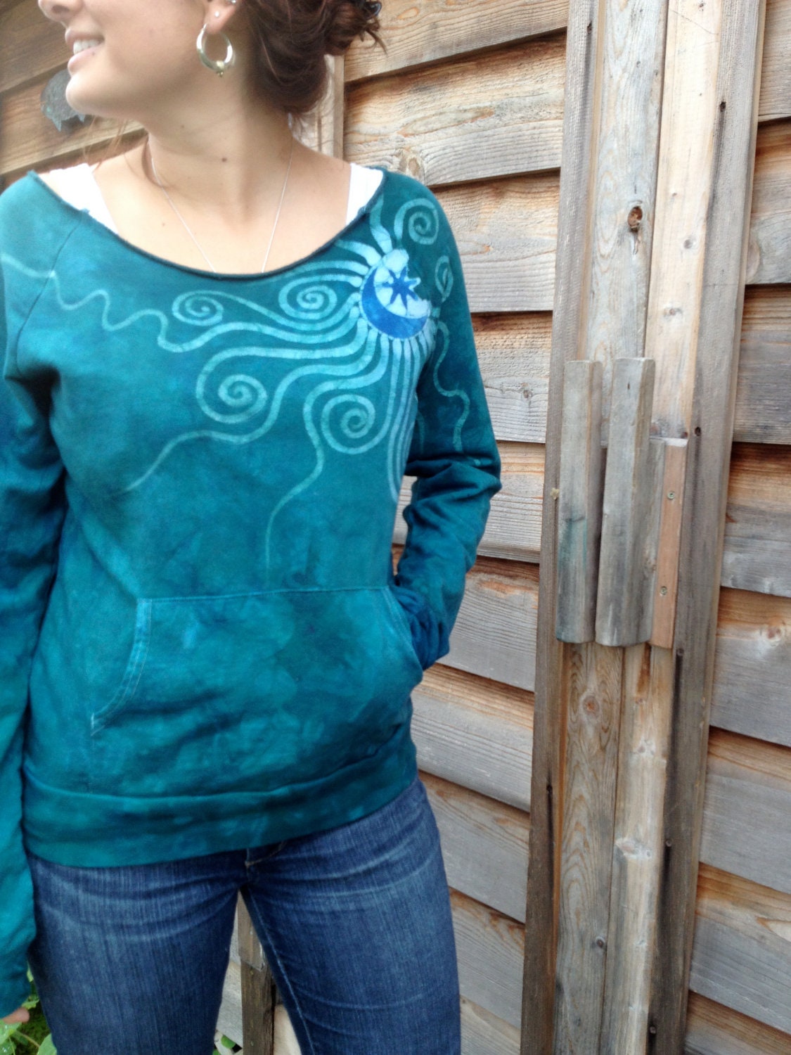 Deep Sea Moon Swirl Long Sleeve Batik Shirt
