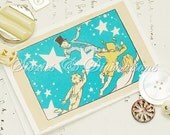 You Can Fly - One Blank Notecard Reincarnated from a Vintage Children's Peter Pan Illustration on Italian Stationary
