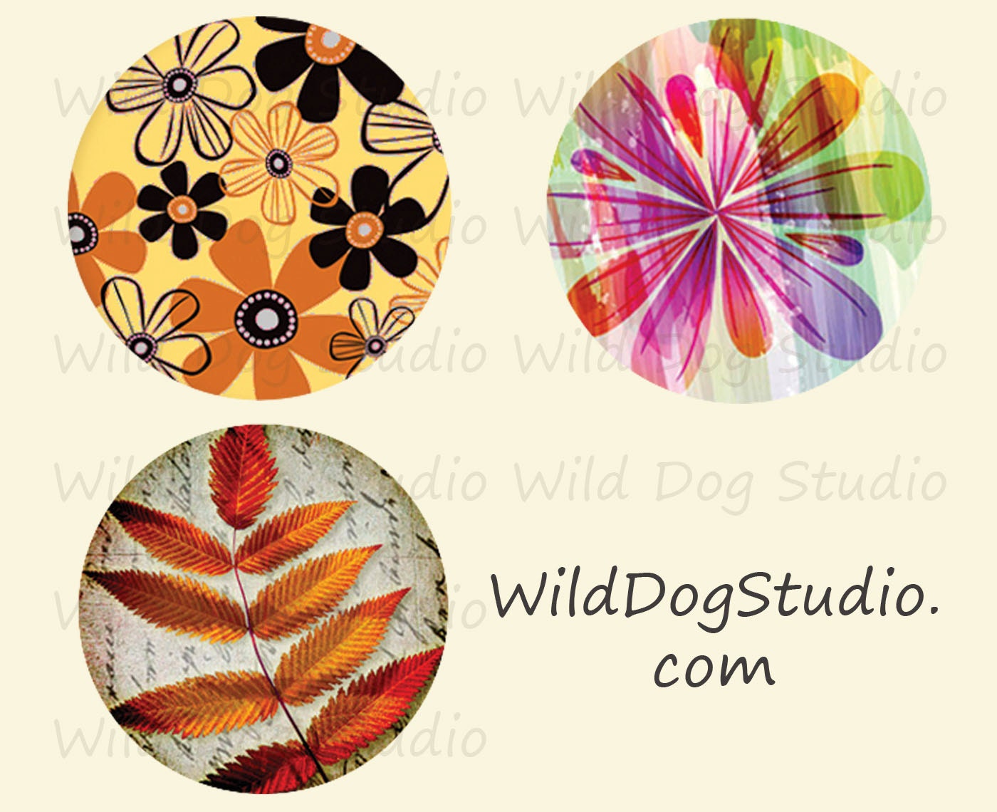 Bright Floral BB01 - 3 Button Toppers or Pin Back Buttons - Extra Buttons for Rings or Necklace