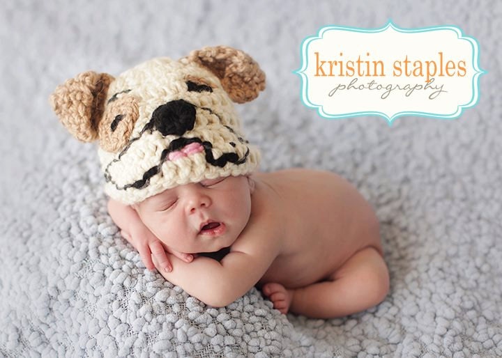 Crocheted Organic Cotton Baby Bulldog Hat Made to Order You Choose Size Preemie to 2T