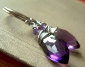Amethyst Marquis Earrings on Oxidized Sterling Silver . Wirewrapped Purple Gemstone Dangle Marquise . Royale